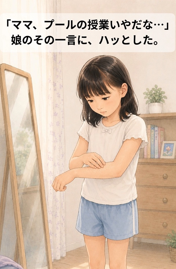 産毛に悩む少女のイラスト